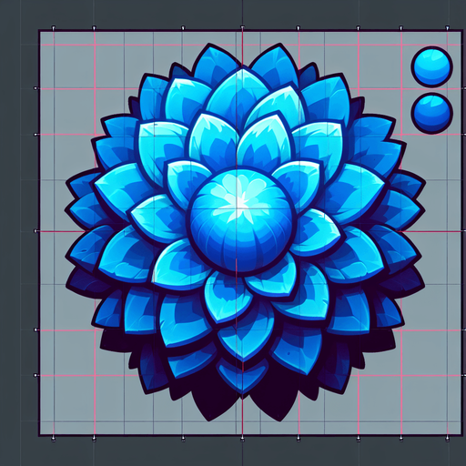 A large blue round flower. Top down view.
Single Game Texture. In-Game asset. 2d. Blank background. High contrast. No shadows.