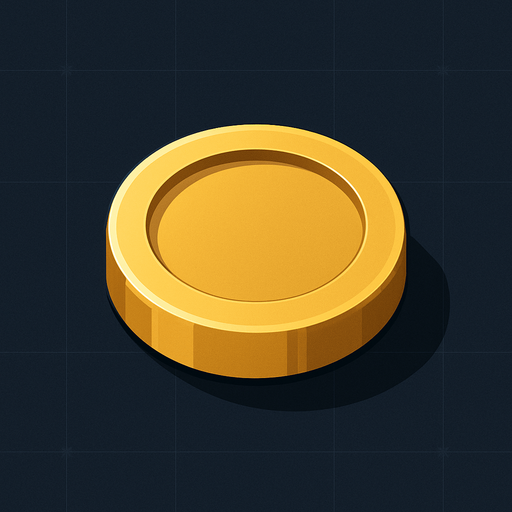 golden coin, simple clean shape, subtle beveled edges, slight 3D top-down look, small shadow for depth, no text, no shine or sparkle, minimal design, matches futuristic tech UI style.
In-Game asset.  2d.  High contrast.  No shadows