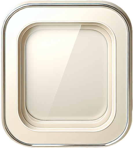 Pale white pop-up window with chrome rounded corners in front view.