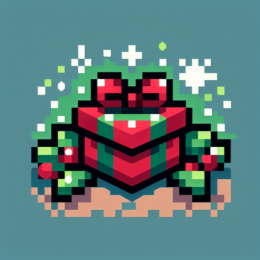 gift. pixelart. christmas. green and red. Single Game Texture. In-Game asset. 2d. Blank background. High contrast. No shadows.