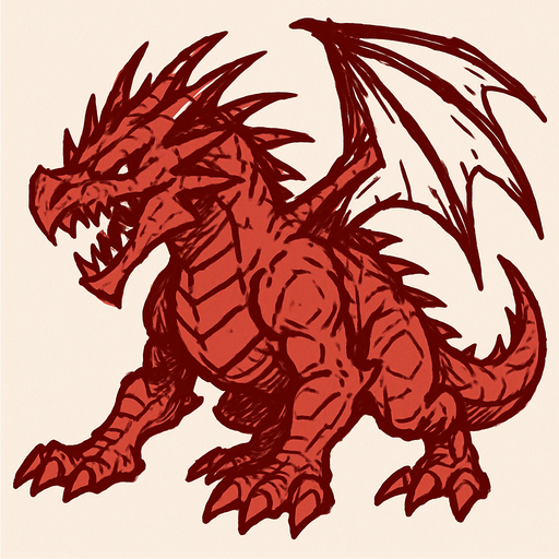 red big monster dragon sketch.
In-Game asset.  2d.  High contrast.  No shadows
