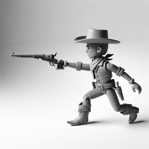 western cowboy toy shooting.
Single Game Texture. In-Game asset. 2d. Blank background. High contrast. No shadows.