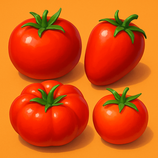 Pack of different tomato, painted 3D tomato, without black lines around it!
In-Game asset.  High contrast.  No shadows. 3D