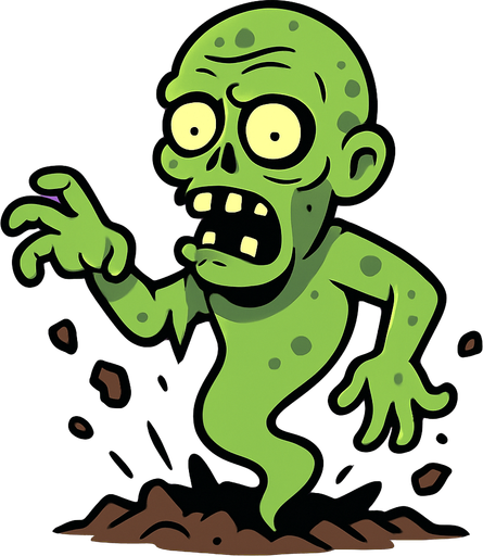 2D. Cartoon. The rise of the zombie ghost spirit from the ground..
In-Game asset.  2d.  High contrast.  No shadows