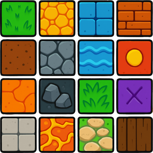 Grid cells tile assets. HD colors.
In-Game asset.  2d.  High contrast.  No shadows