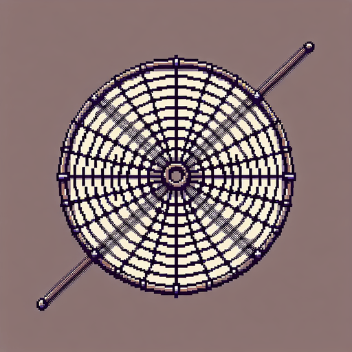 8-bit art style circular fishing net without a handle..
8-bit art style