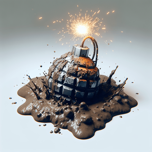 sparking bomb inside MUD HOLE.
Single Game Texture. In-Game asset. 2d. Blank background. High contrast. No shadows.