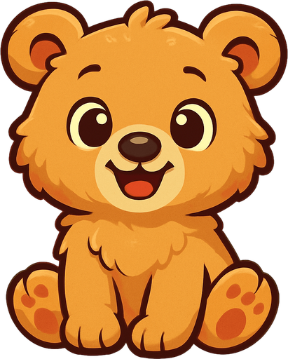 A cute cartoon-style bear character designed for a mobile game. Fluffy fur, big round eyes, small black nose, rounded ears, standing or sitting with a joyful and friendly expression. Light brown or beige color, simple colorful background. High-quality digital illustration, perfect for a kids game..
In-Game asset.  2d.  High contrast.  No shadows. cartoon style
