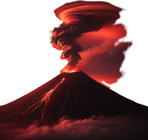 a volcanic mountain with lava but only few smoke