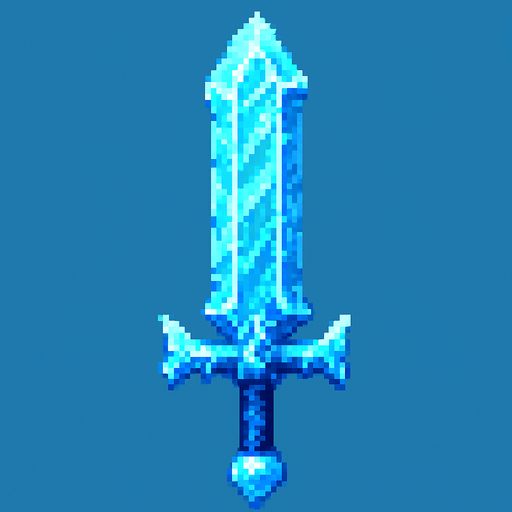 iced big Sword.
In-Game asset.  2d.  High contrast.  No shadows. pixel art