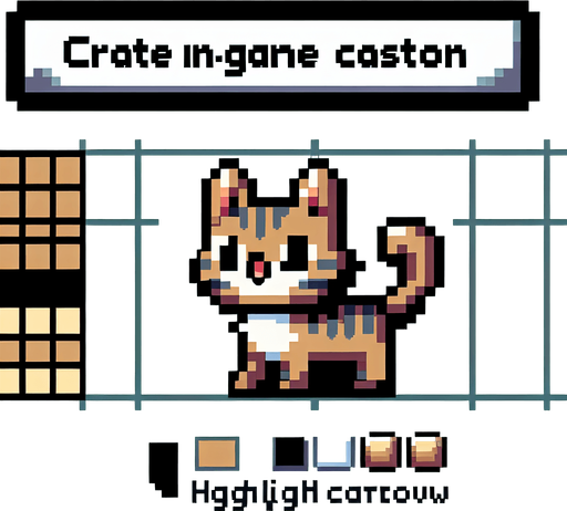 8-bit. Cartoon. Funny. Stray cat. In game asset. No background. No shadow. High quality. Single Game Texture. In-Game asset. 2d. Blank background. High contrast. No shadows.
