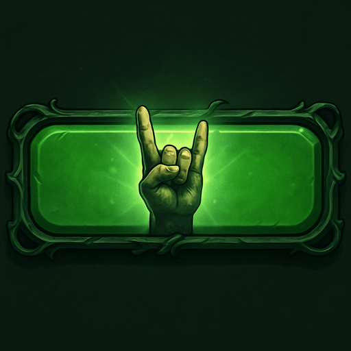 700x170 level button for music game asset, light glimmer of rock hand signs from concert, no text green button, aero artstyle, gothic art style.
In-Game asset.  2d