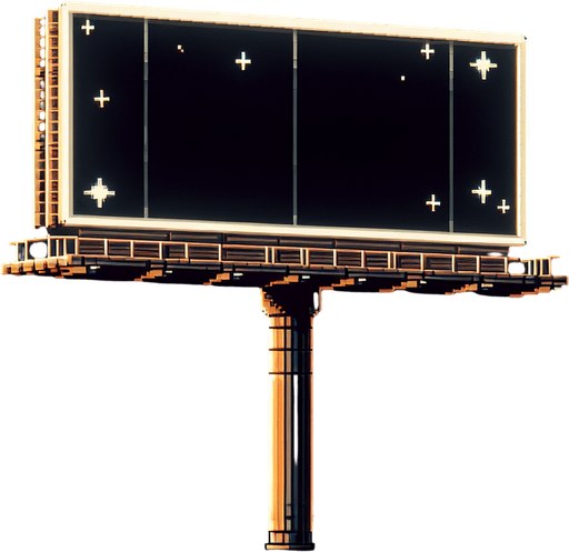 Empty black billboard.
Face view. Retro gaming style.