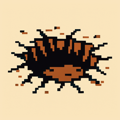 Make a 8 bit broken pit.
In-Game asset.  2d.  High contrast.  No shadows