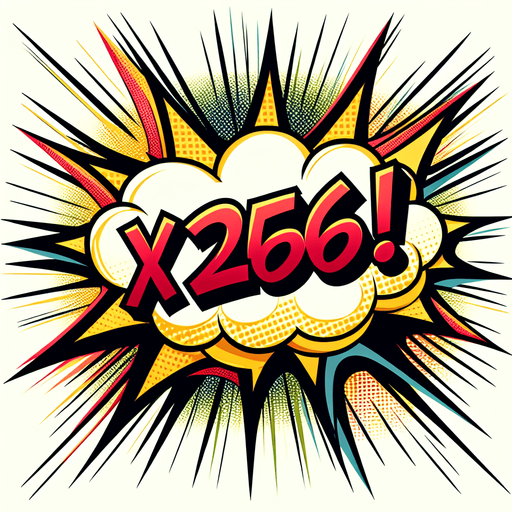 text popup "x256!".
comic style