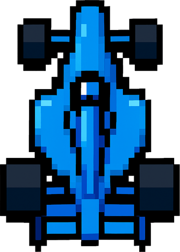 Vertical blue pixel racing car.
In-Game asset.  2d.  High contrast.  No shadows. Pixel