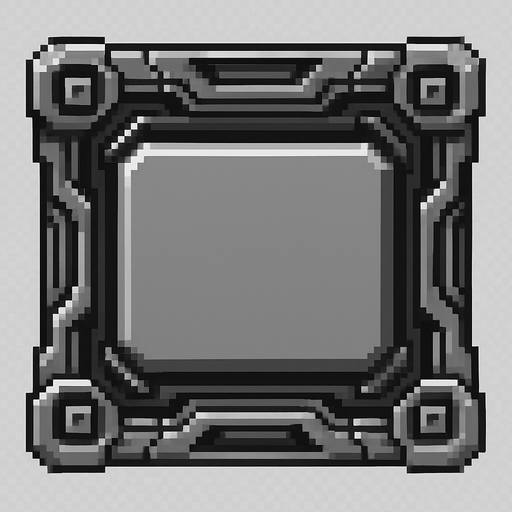 high tech sci fi pixel art button. greyscale. metallic. no text
In-Game asset.  2d.  High contrast.  No shadows