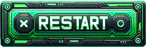 futuristic video game green long rectangle button with the text saying "RESTART".
Single Game Texture. In-Game asset. 2d. Blank background. High contrast. No shadows.