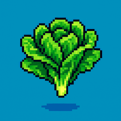 Una planta de lechuga en pixel art en el aire.
In-Game asset.  2d.  High contrast.  No shadows
