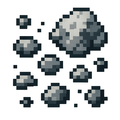 Particulas de escobro pixelar.
In-Game asset.  2d.  High contrast.  No shadows