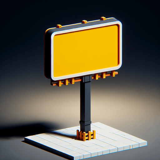 Ad billboard.
Single Game Texture.  In-Game asset.  2d.  Blank background.  High contrast.  No shadows