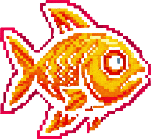 A golden fish. 80s arcade machine graphics..
In-Game asset.  2d.  High contrast.  No shadows
