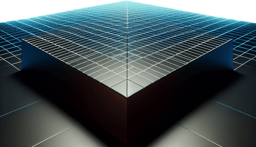 reimagine with only a grid floor with white/blue lines and dark background. no boxes, just a flat floor.
Background image. High contrast. No shadows.