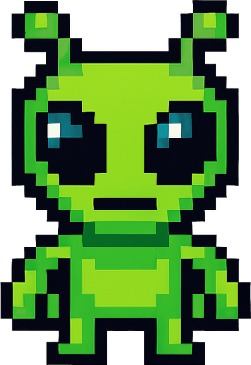 Pixel uzaylı olsun.
In-Game asset.  2d.  High contrast.  No shadows