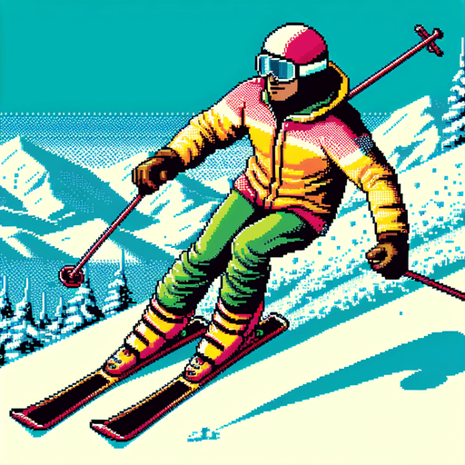 Man on skis.
Retro gaming style