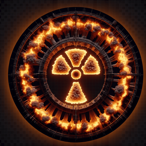 A ring of nuclear fire seen from overhead.
Single Game Texture. In-Game asset. 2d. Blank background. High contrast. No shadows.