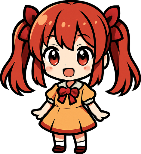 Anime kızı chibi.
In-Game asset.  2d.  High contrast.  No shadows