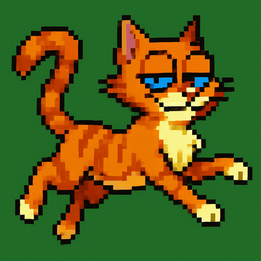 En medio de un salto con el mismo estilo pixel art y fondo verde