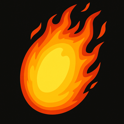 oval fire ball.
In-Game asset.  2d.  High contrast.  No shadows