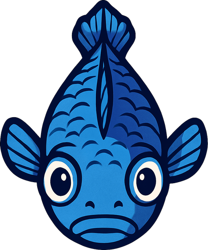a blue fish seen from above, looking up.
In-Game asset.  2d.  High contrast.  No shadows