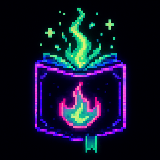 neon ışıklı büyü piksel.
In-Game asset.  2d.  High contrast.  No shadows