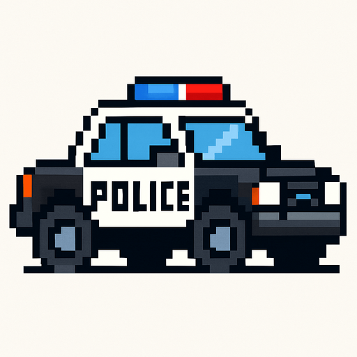 2d pixel art police car.
In-Game asset.  2d.  High contrast.  No shadows