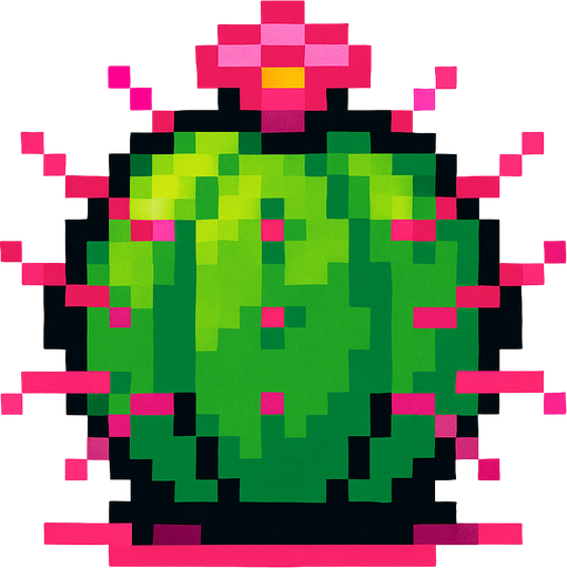 cactus with pink spines and a small pink flower on top 
8bit.
In-Game asset.  2d.  High contrast.  No shadows
