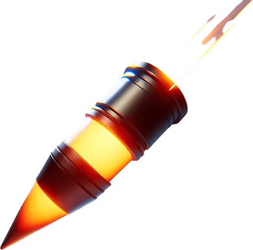 A small, fast-moving dart bullet with a soft tip, bright orange with a black band around the middle firing on the top.". upside view
Single Game Texture.  In-Game asset.  2d.  Blank background.  High contrast.  No shadows