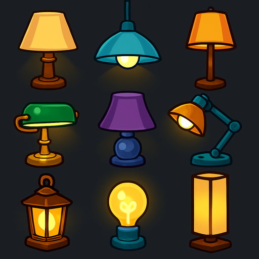 Pack of different lamps.
In-Game asset.  High contrast.  No shadows. 3D