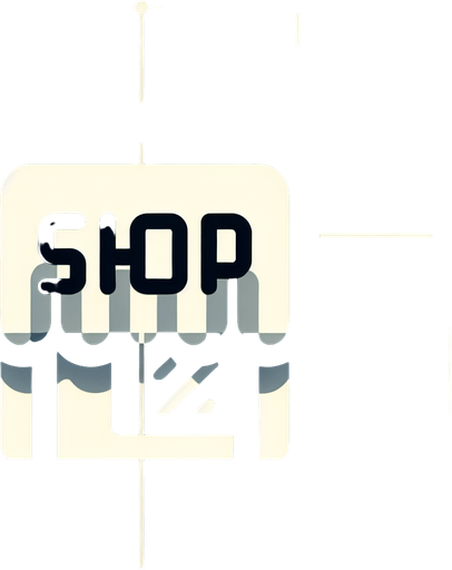 a text that is written "shop".
Single Game Texture. In-Game asset. 2d. Blank background. High contrast. No shadows.