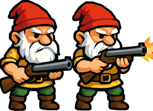 2d sprites old dwarf hold shootgun.
In-Game asset.  2d.  High contrast.  No shadows