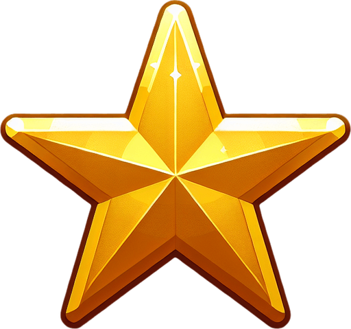 A golden star..
Single Game Texture. In-Game asset. 2d. Blank background. High contrast. No shadows.