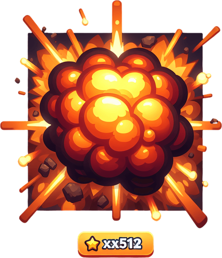 爆炸，里面有“X512”的字样,暖色调.
Single Game Texture. In-Game asset. 2d. Blank background. High contrast. No shadows.