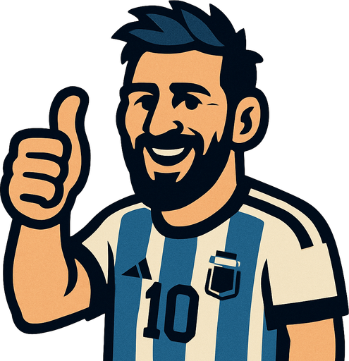 messi is making thumbsup.
In-Game asset.  2d.  High contrast.  No shadows