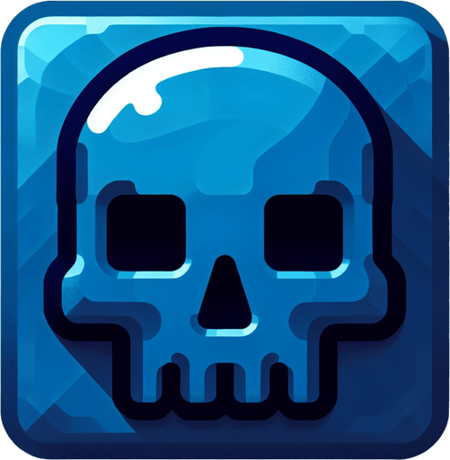 tête de mort bleu.
Single Game Texture. In-Game asset. 2d. Blank background. High contrast. No shadows.