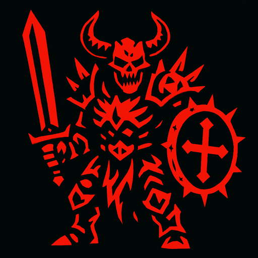 Un enemigo del infierno de elite, tiene armas y tambien armadura.
In-Game asset.  2d.  High contrast.  No shadows