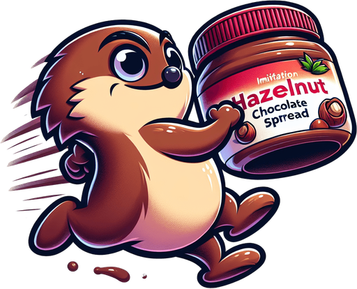 A cute lemming running while holding a nutella cup.
Single Game Texture. In-Game asset. 2d. Blank background. High contrast. No shadows. Cartoon style.
