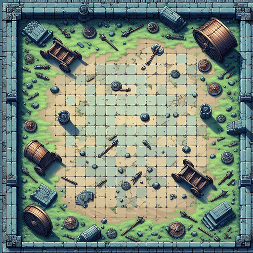 Make a birds eye view of an abandoned ancient battlefield in an 8bit style that would make a good background for a mobile game that would fill the entire screen with no walls.
Single Game Texture. In-Game asset. 2d. Blank background. High contrast. No shadows.
