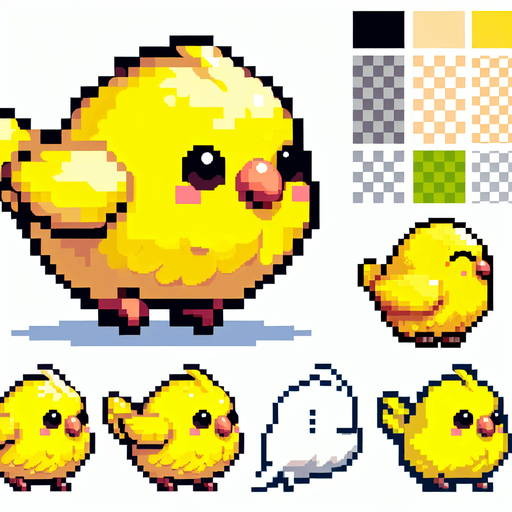 Sarı muhabbet kuşu sevimli küçük vektör ve piksel sanatı.
Single Game Texture.  In-Game asset.  2d.  Blank background.  High contrast.  No shadows