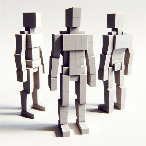 A player with human body but structure like block.
Single Game Texture. In-Game asset. 2d. Blank background. High contrast. No shadows.